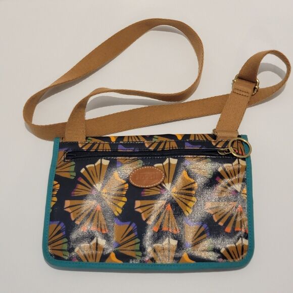 Fossil Crossbody Bag Colored Pencil Print Abstract Floral Coated Canvas Colorful - Picture 3 of 7